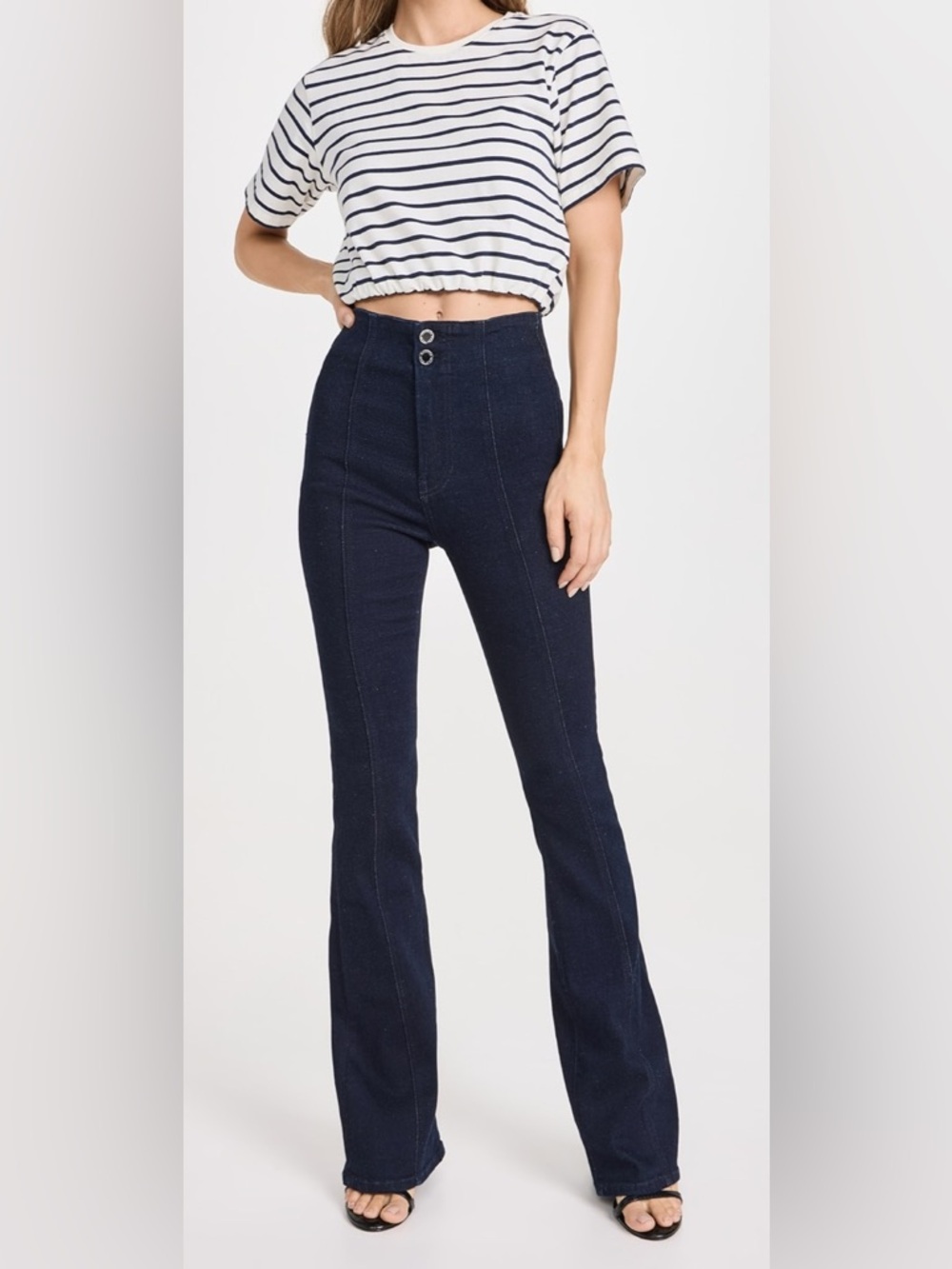 Veronica Beard Beverly High Rise Skinny Flare Dark Indigo Wide-Leg Jeans Sz 27